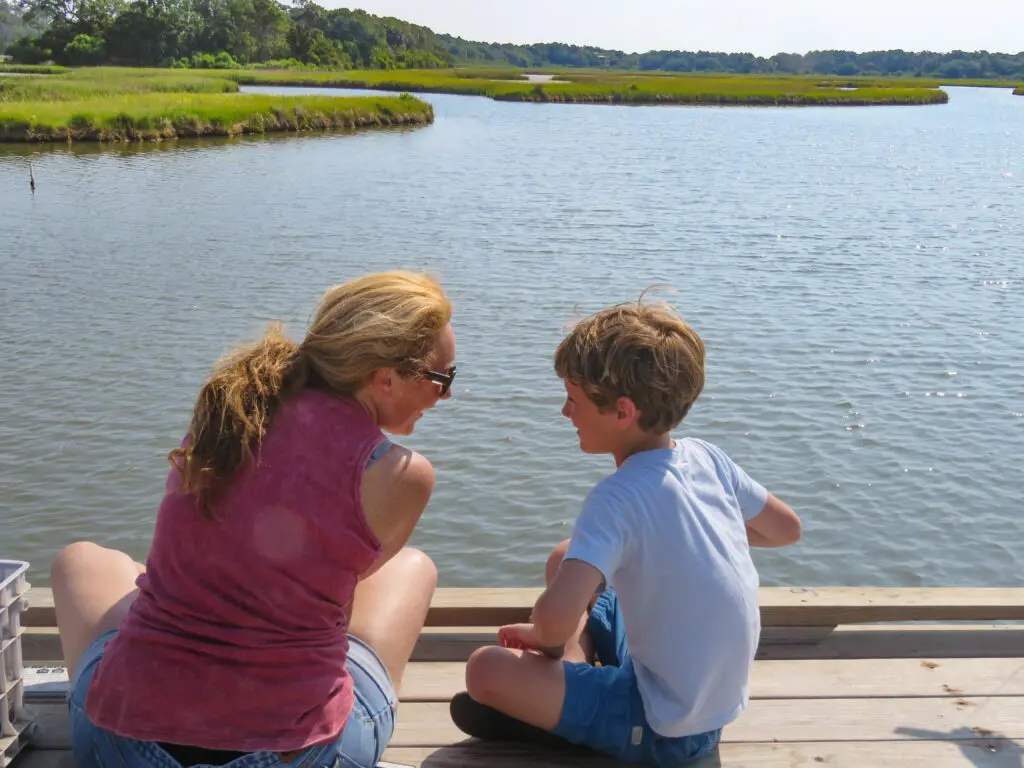 Mother and son fishing on Dewees Island