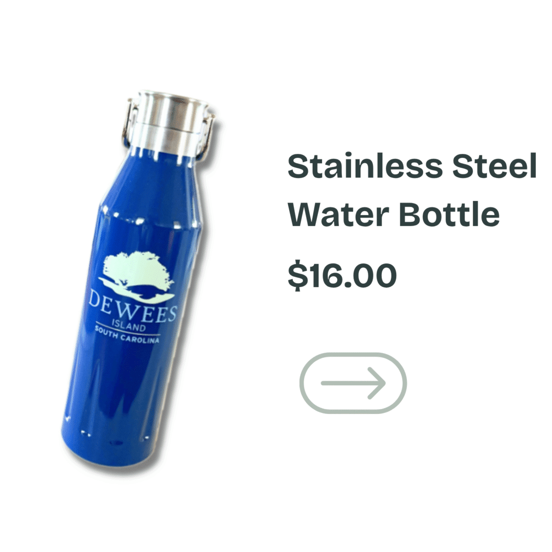Blue Dewees Island stainless steel water bottle