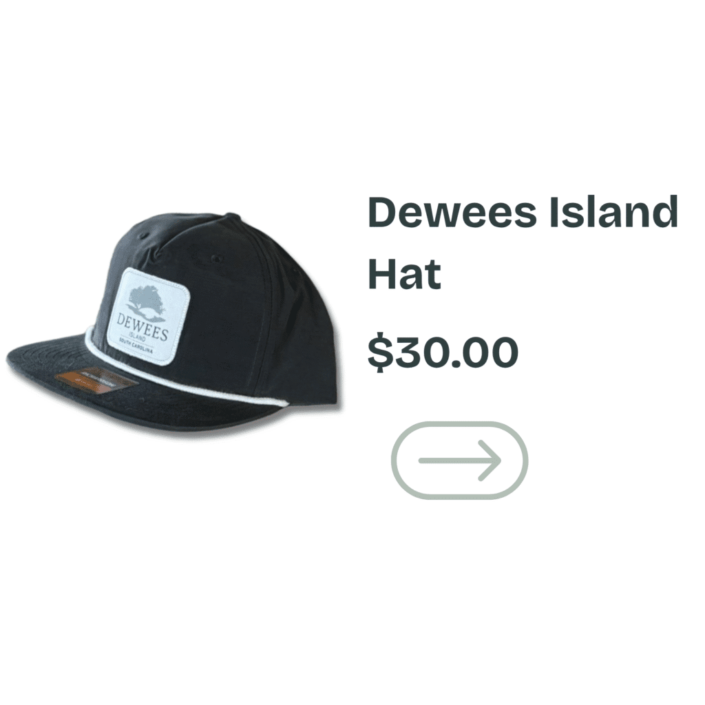 Black Dewees Island hat with logo patch